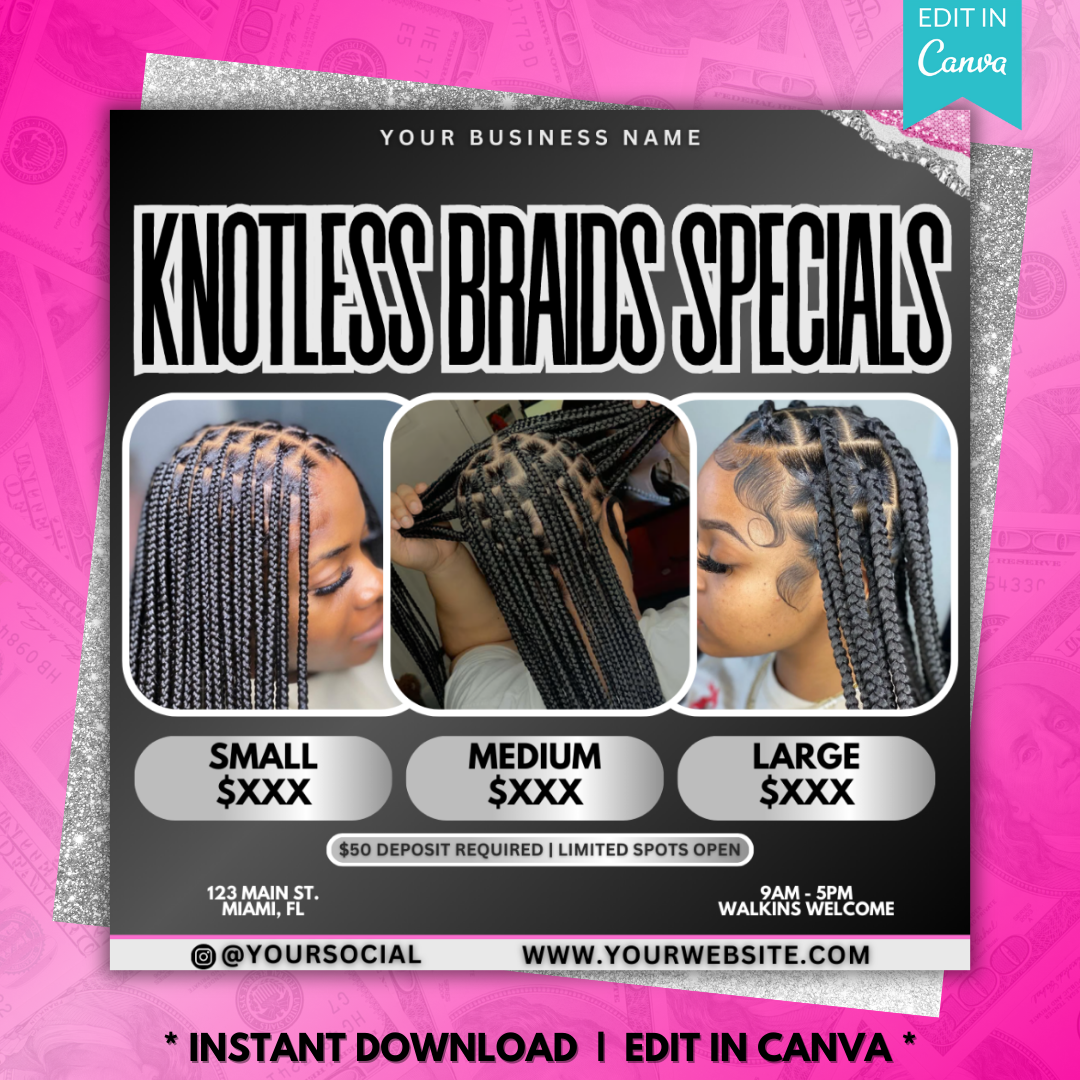 Braid Booking Flyer | Knotless Braid Flyer | Hair Stylist Flyer