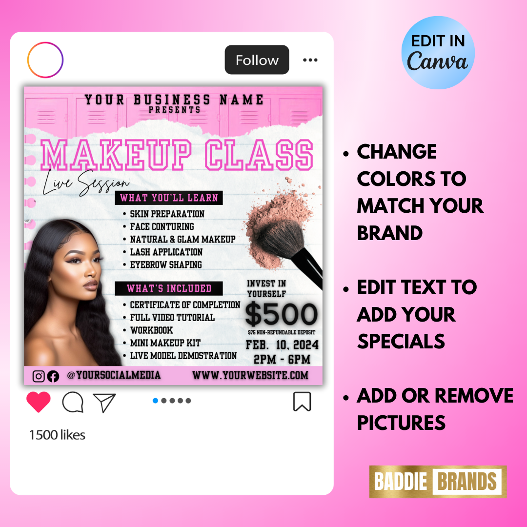 Masterclass Flyer Template | Makeup Class Flyer | MUA Class Flyer