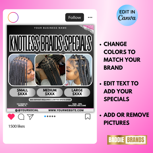 Braid Booking Flyer | Knotless Braid Flyer | Hair Stylist Flyer