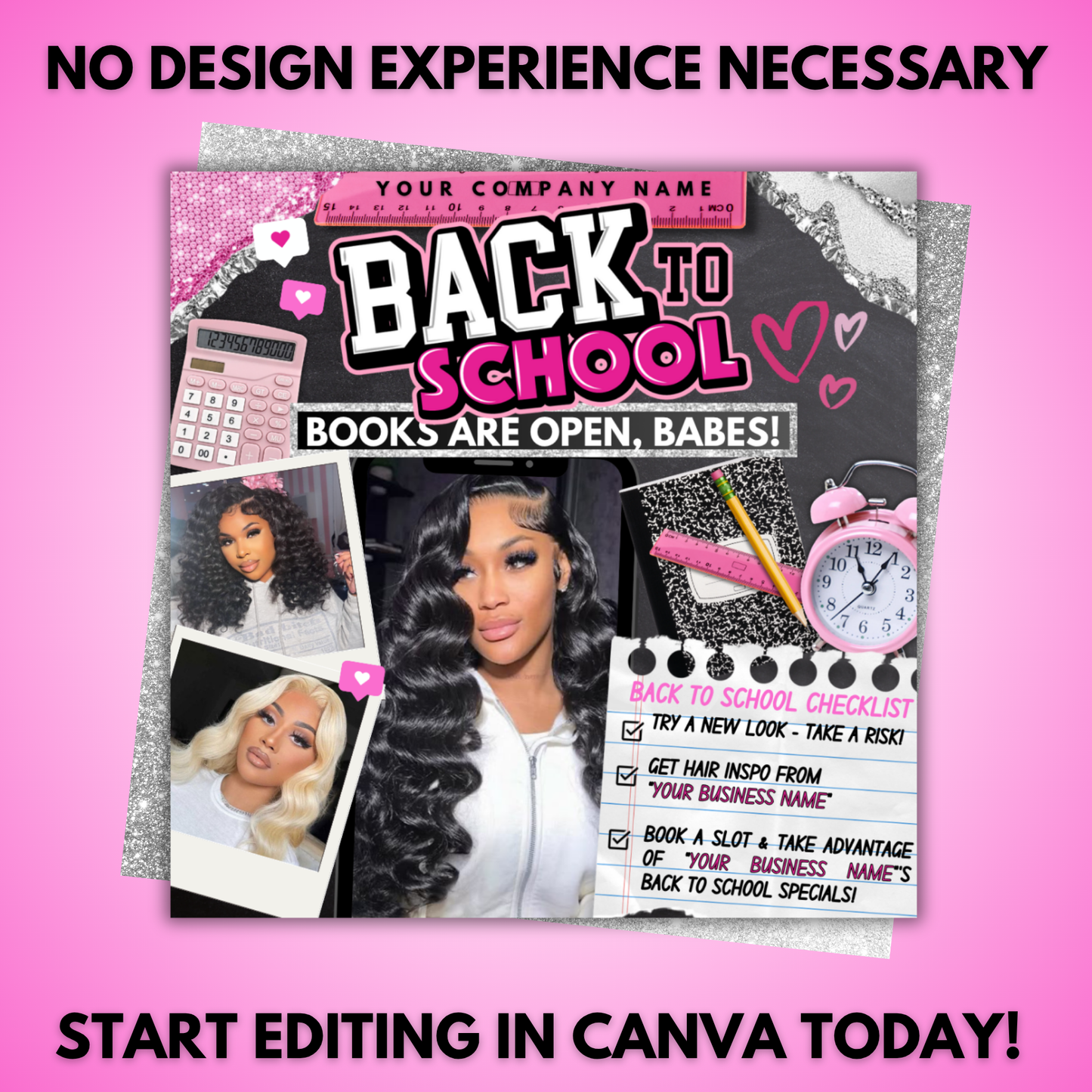 Back to School Specials Flyer | August Booking Flyer - Edit in Canva | Hair, Lash, Nails, Braids, Wigs