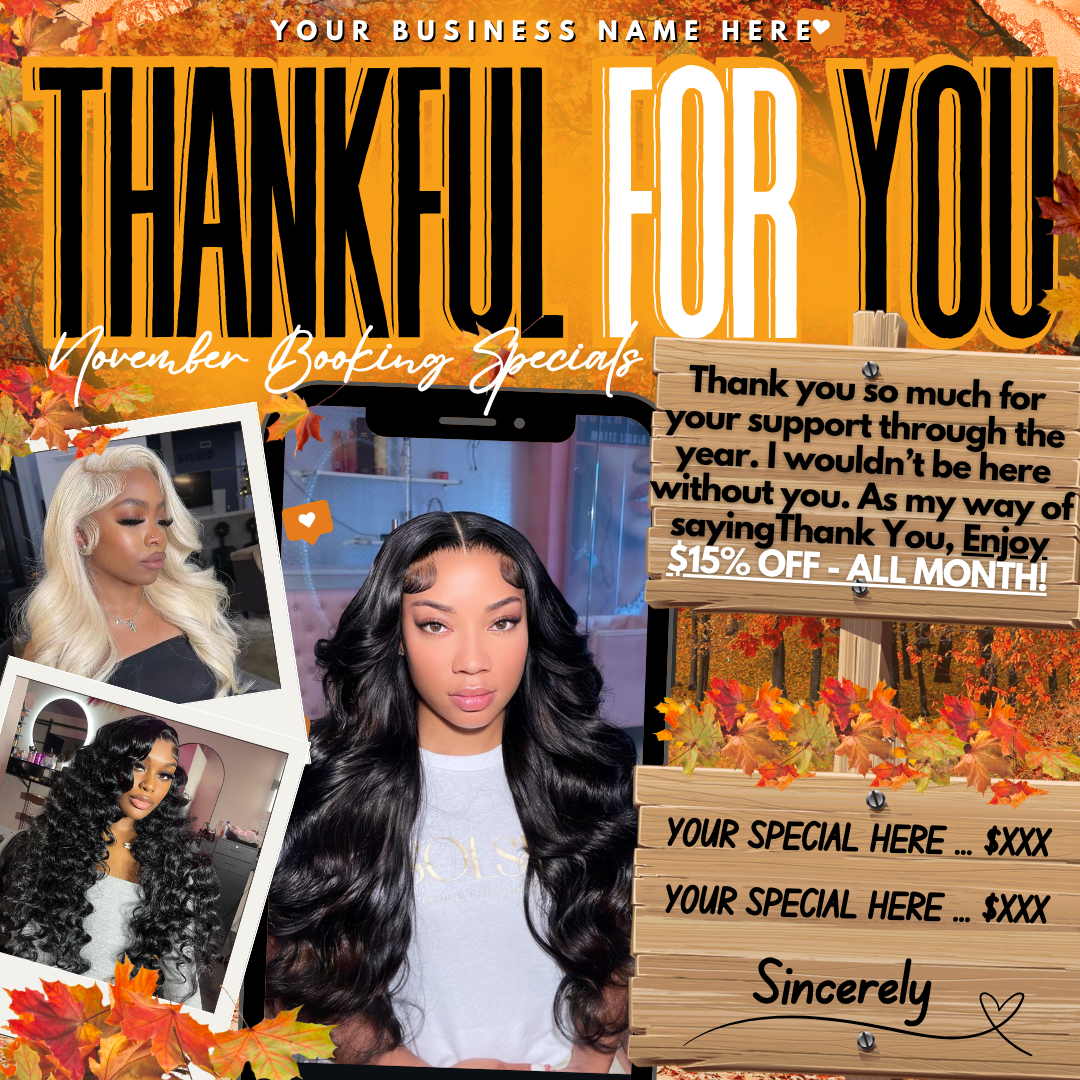 November Booking Flyer for Hairstylists, Lash Techs, Nail Techs + More | Canva Template