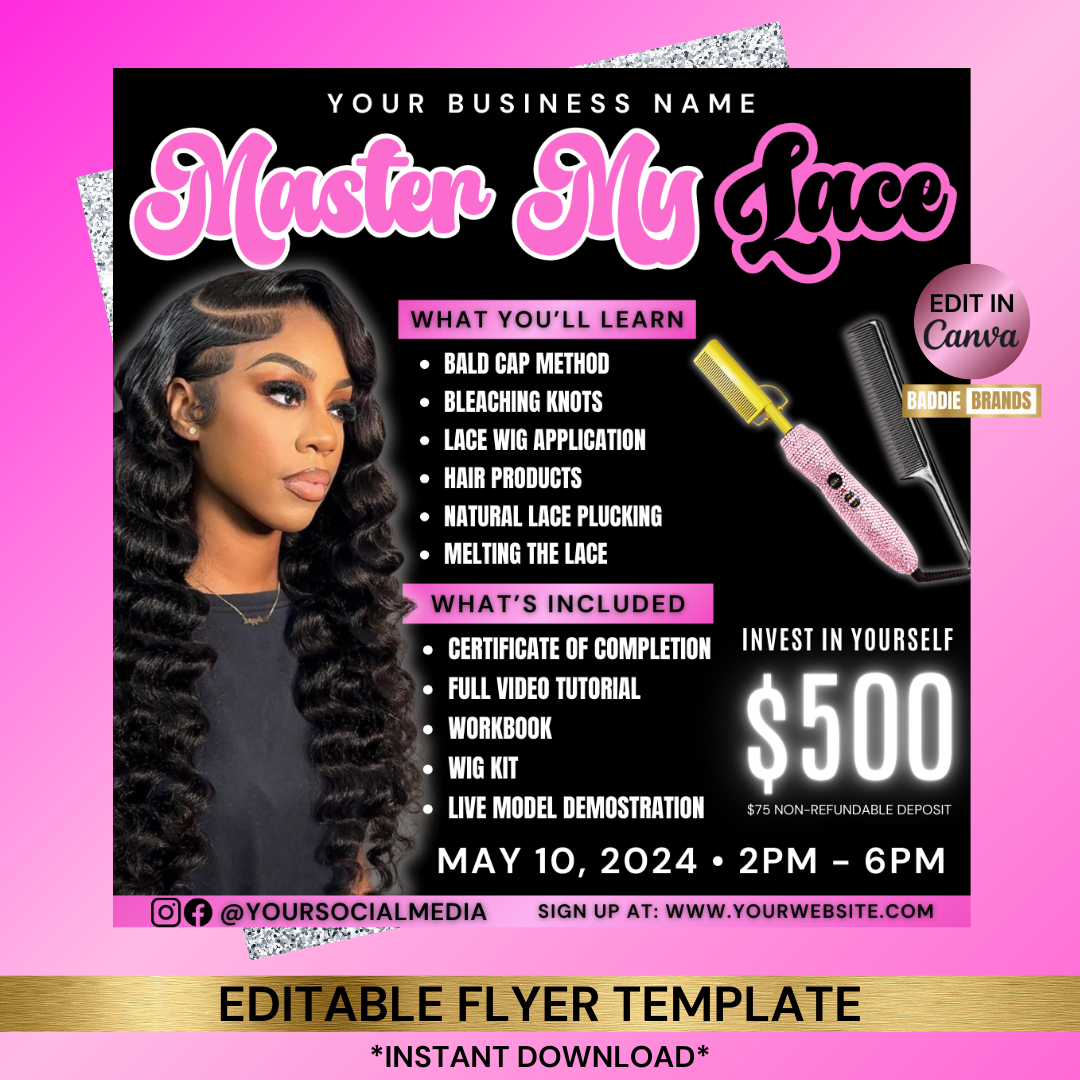 Masterclass Flyer Template | Hair Class Flyer | Lace Wig Class Flyer