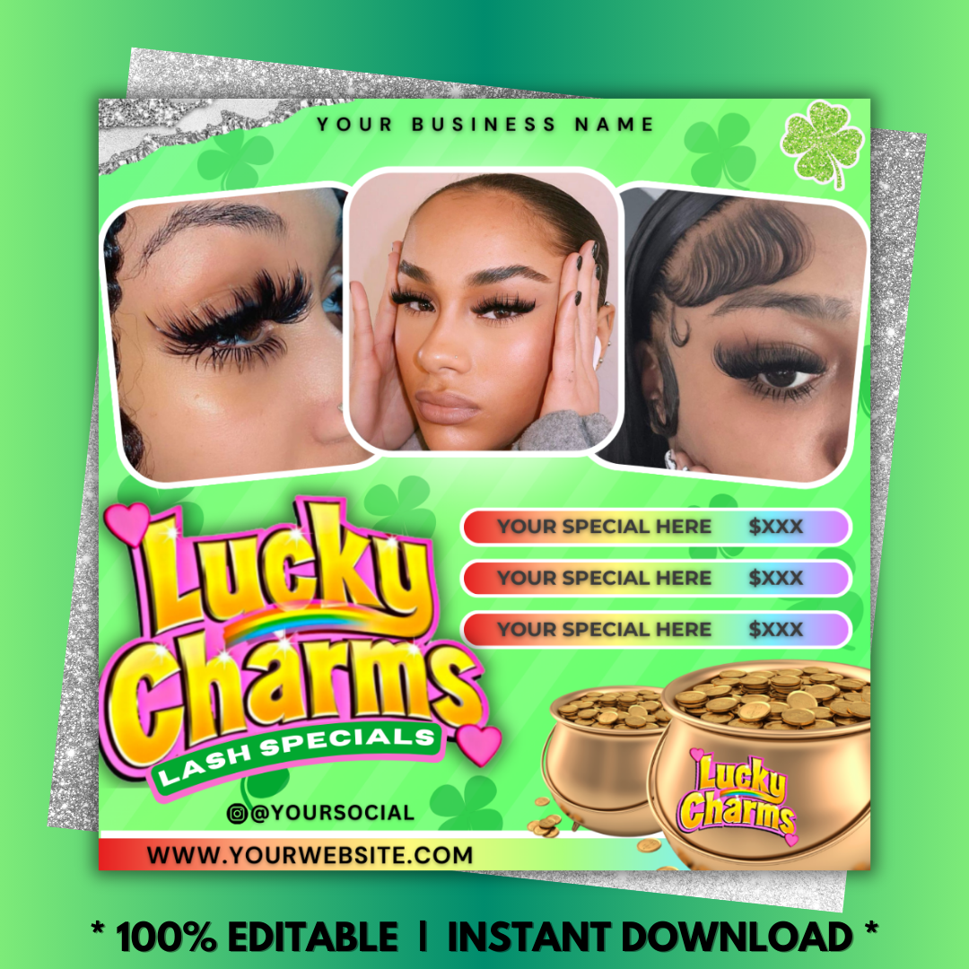 Lash Flyer, March Booking Flyer | St. Patricks Day Lash Booking Flyer | Edit in Canva