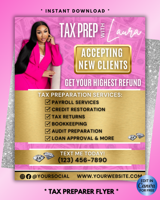 Tax Flyer, Tax Prep Referral Program Flyer, Income Tax Flyer Editable Template | Edit in Canva