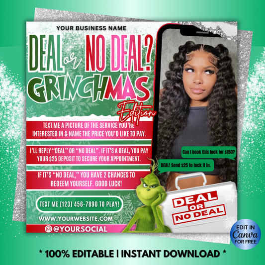 Christmas Deal or No Deal | Holiday Deal or No Deal Flyer | December Booking Flyer | Canva Template