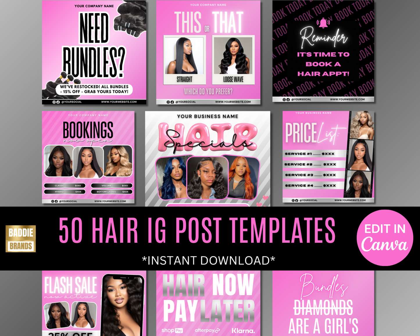 Hair Business Social Media Bundle | Booking Flyers, Book Now Flyer, Hair Stylist Content