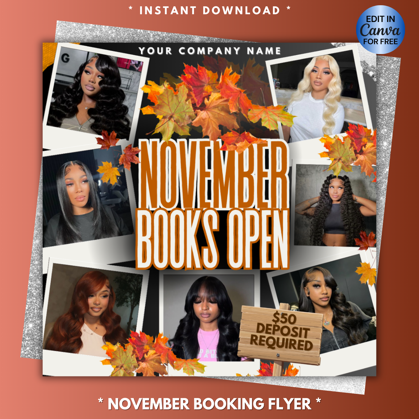 November Booking Flyer for Hairstylists, Lash Techs, Nail Techs + More | Canva Template