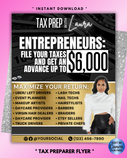 Tax Flyer, Tax Prep Referral Program Flyer, Income Tax Flyer Editable Template | Edit in Canva