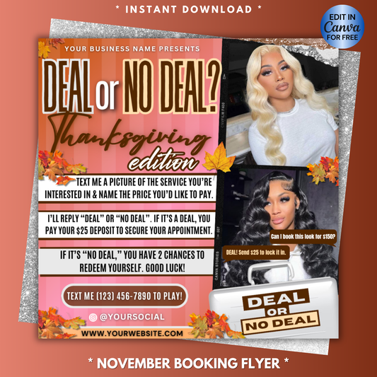 November Deal or no Deal Flyer | Booking Flyer | Thanksgiving Deal or No Deal Flyer