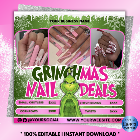 Christmas Nail Flyer, December Booking Flyer Editable Template | Edit in Canva