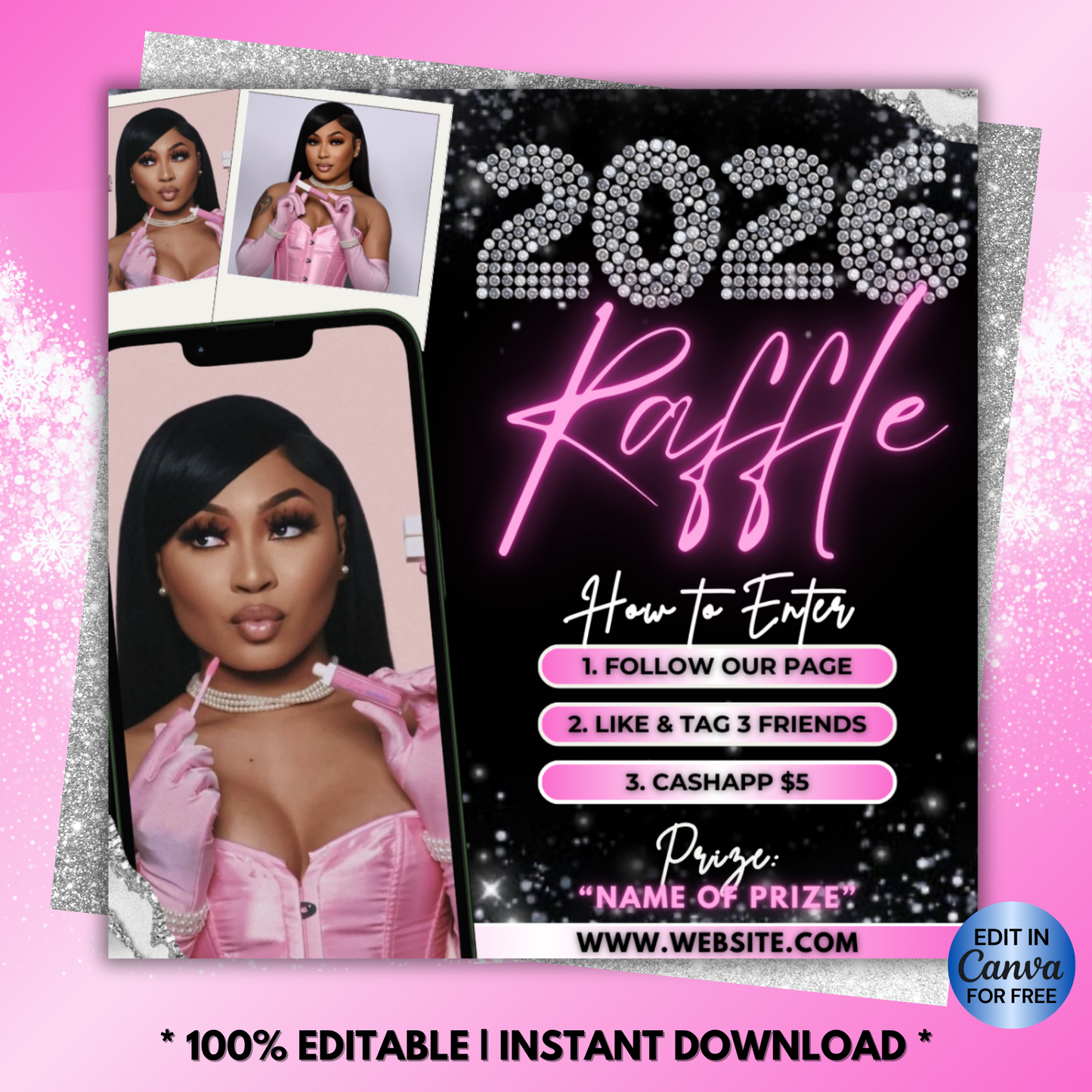 Raffle Giveaway Flyer Template | New Year Raffle Flyer | Canva Template
