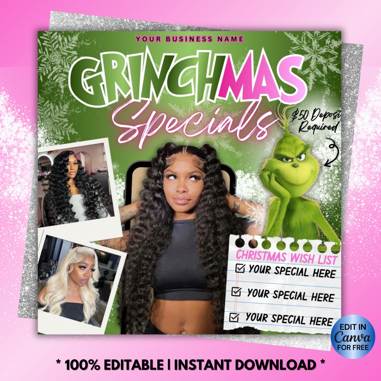 Christmas Booking Flyer for Hairstylists, Lash Techs, Nail Tech | December Booking Flyer | Canva Template