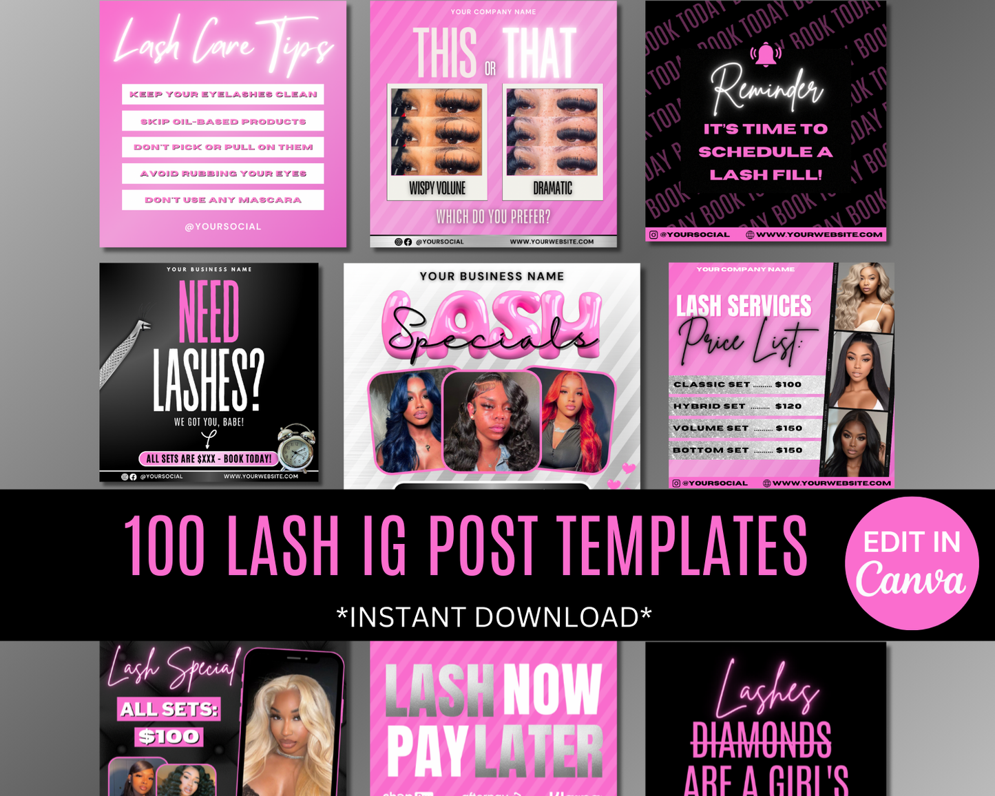 Lash Booking Flyer - 100 Social Media Posts, Instagram Bundle | Lash Content, Lash Instagram Posts, Lash Booking