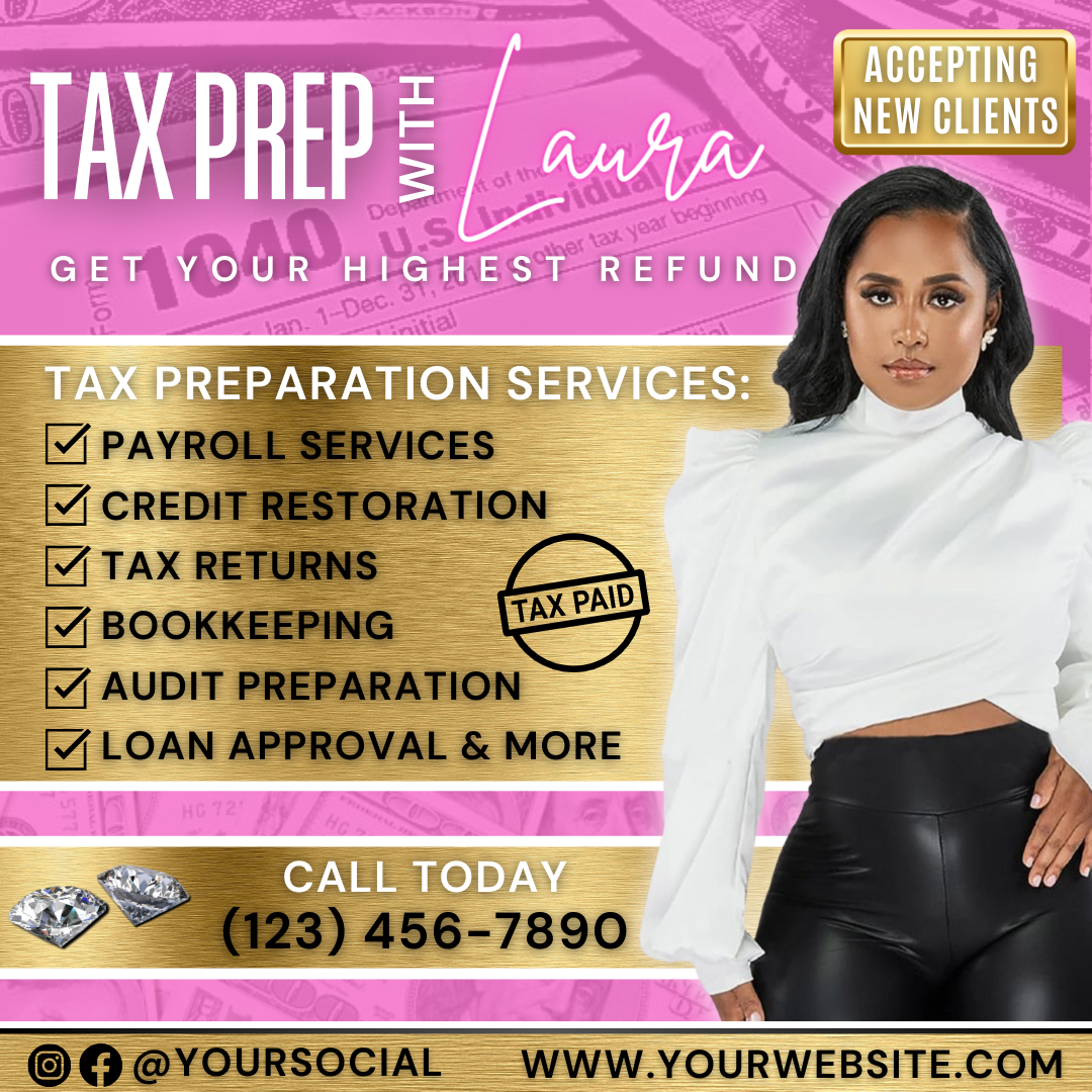 Tax Prep Flyer Bundle, Tax Prep Referral Program | Canva Template