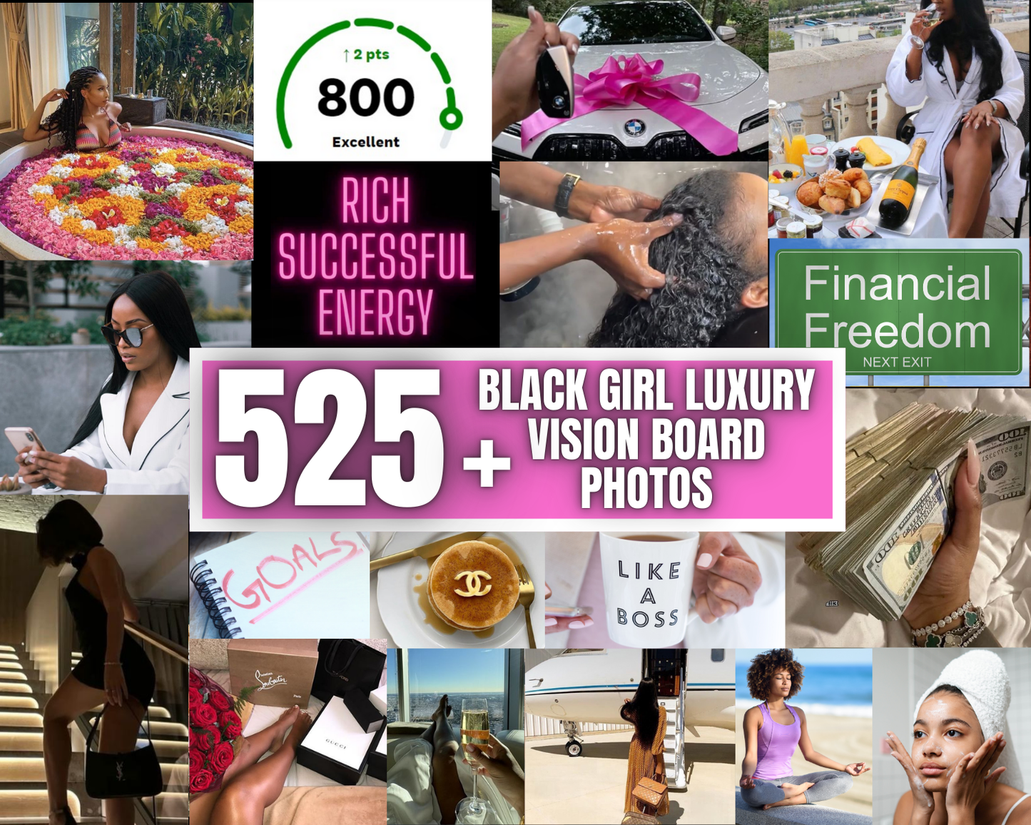 Black Girl Luxury Vision Board Photos – Affirmations, Wealth, Self-Care (Digital Download)