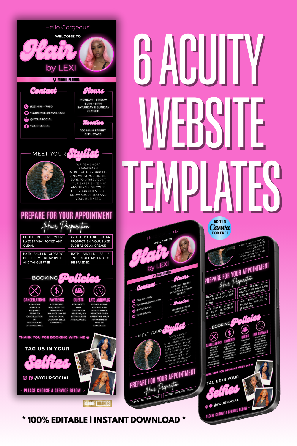 Acuity Scheduling Website Template | Hair Booking Website | Lash, Nails, Wig