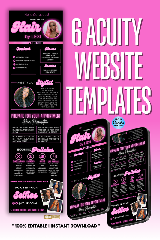 Acuity Scheduling Website Template | Hair Booking Website | Lash, Nails, Wig