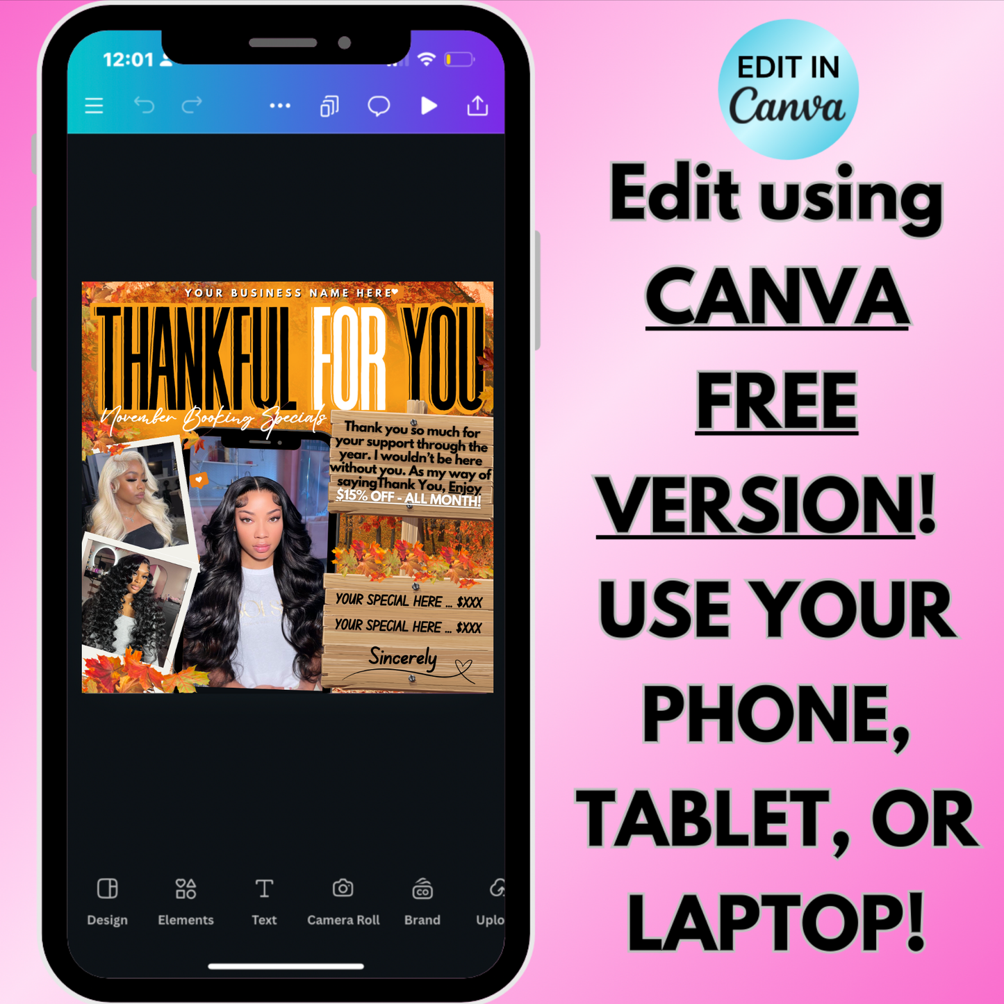November Booking Flyer for Hairstylists, Lash Techs, Nail Techs + More | Canva Template