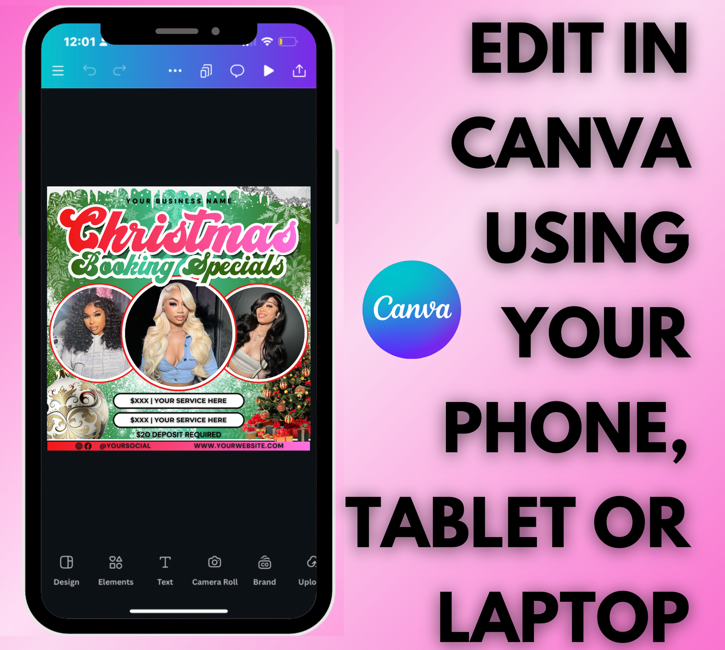 Christmas Booking Flyer for Hairstylists, Lash Techs, Nail Tech | December Booking Flyer | Canva Template