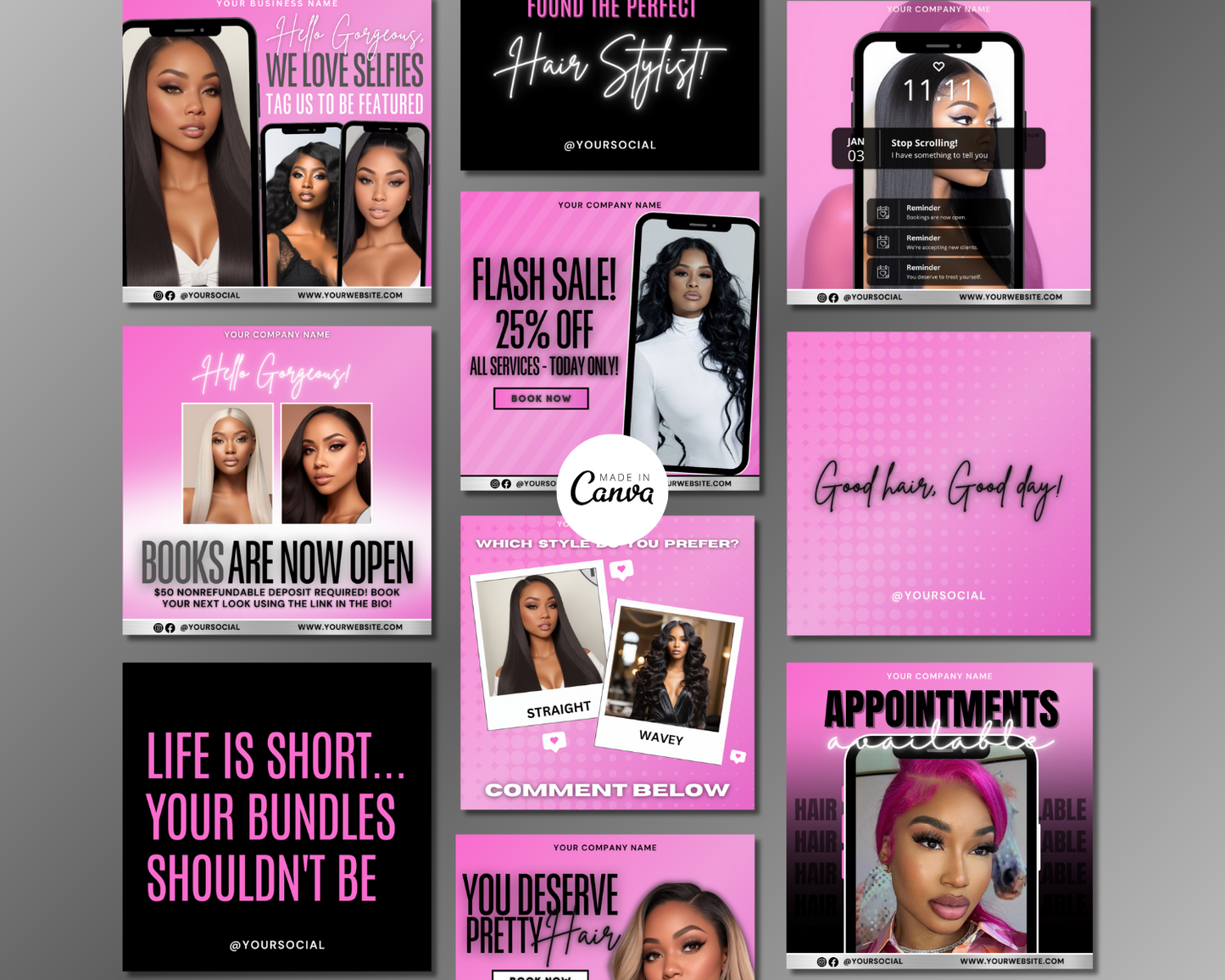 Hair Business Social Media Bundle | Booking Flyers, Book Now Flyer, Hair Stylist Content