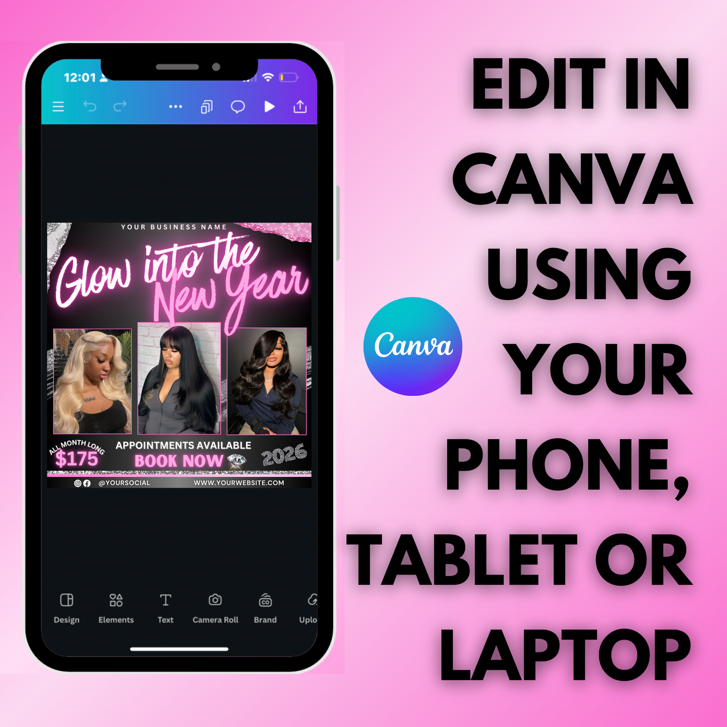 January Booking Flyer, New Year Specials for Hair, Lash, Braids Nail Makeup Wig Esthetician | Canva Template