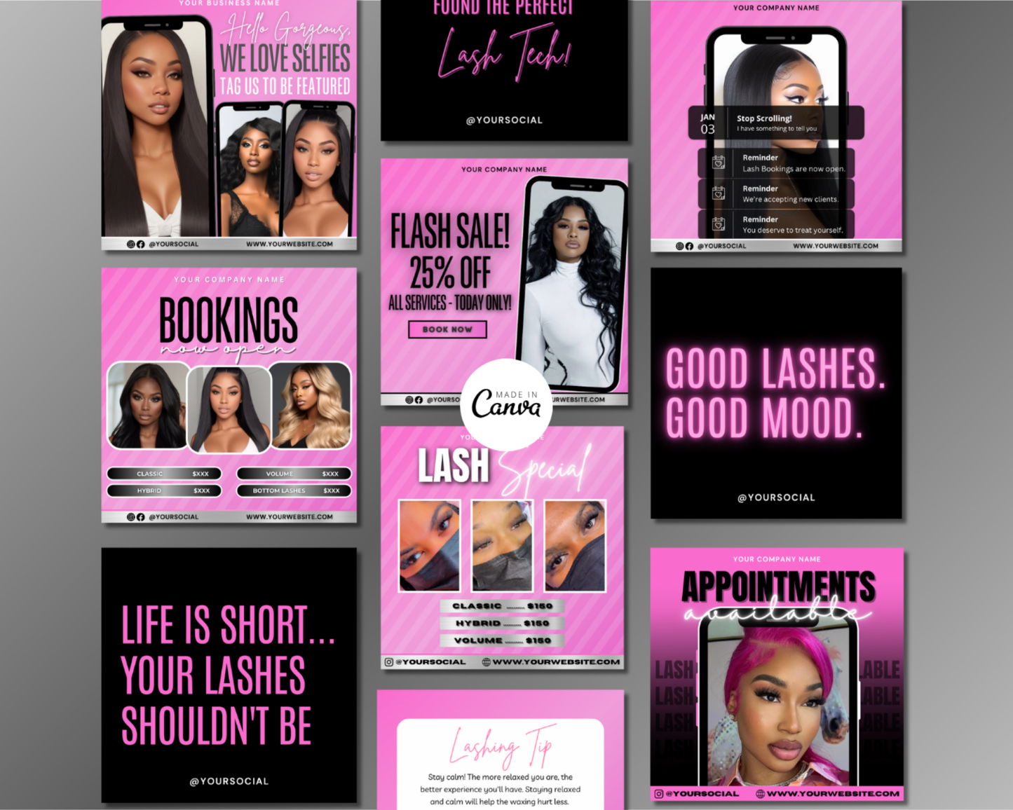 Lash Booking Flyer - 100 Social Media Posts, Instagram Bundle | Lash Content, Lash Instagram Posts, Lash Booking