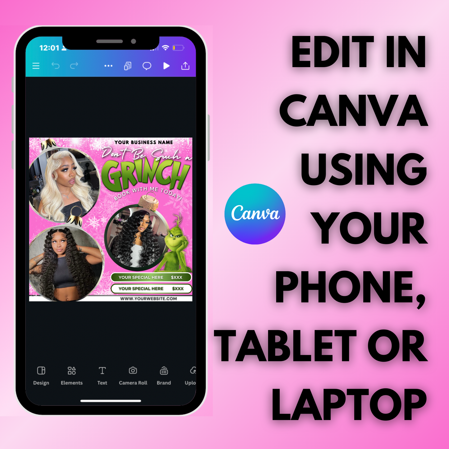 Christmas Booking Flyer December Booking Flyer, Grinchmas Hair, Lash, Nails, Wigs | Edit in Canva