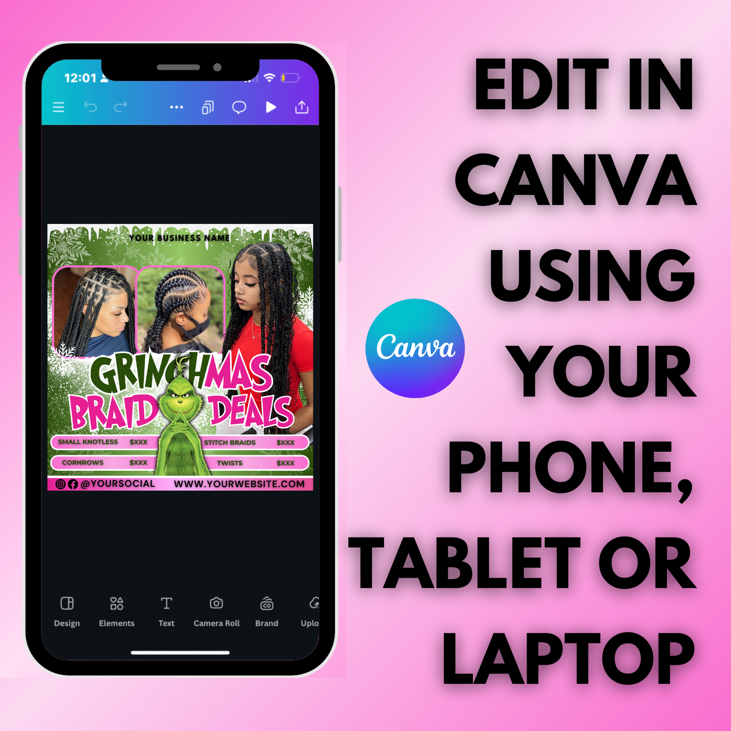 Christmas Braid Flyer, December Braid Booking Flyer Template | Canva Template