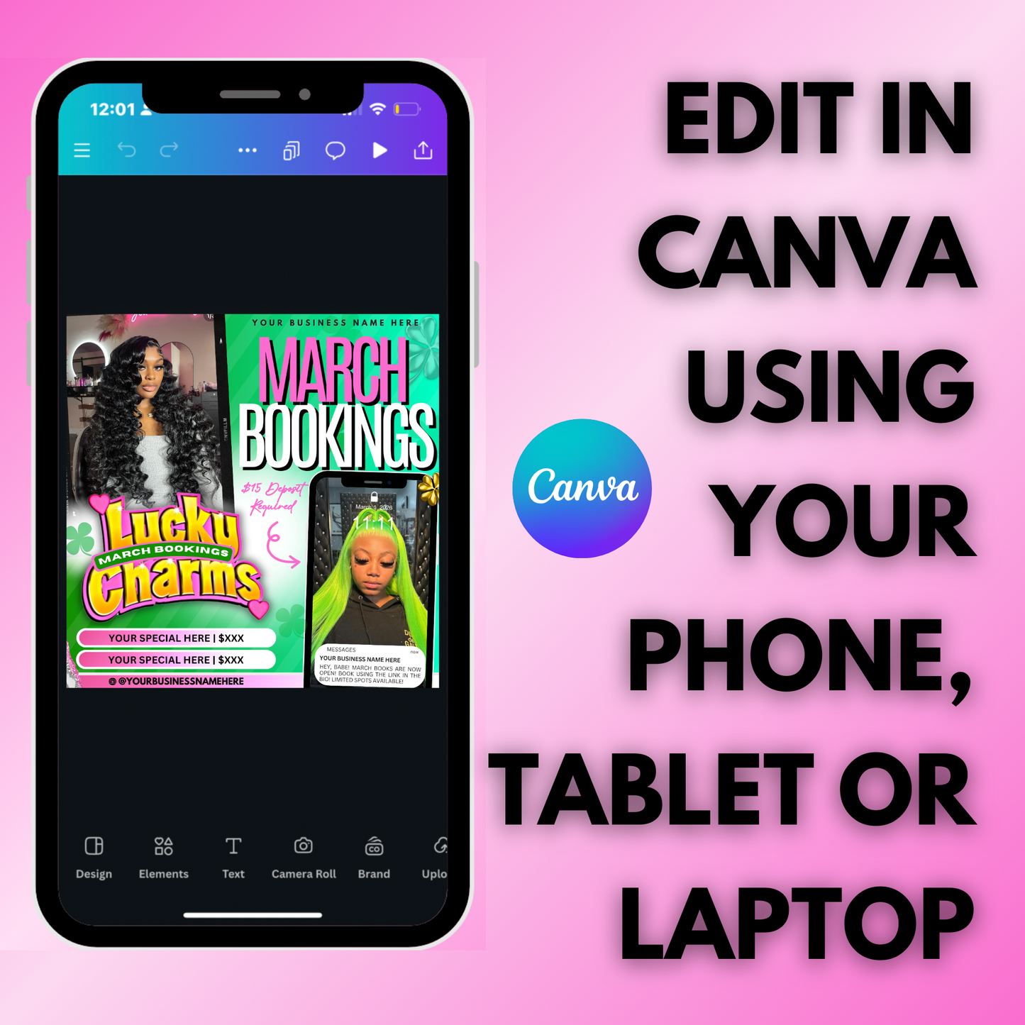 March Booking Flyer | Lash, Hair, Nails, Braids, Makeup | Edit in Canva