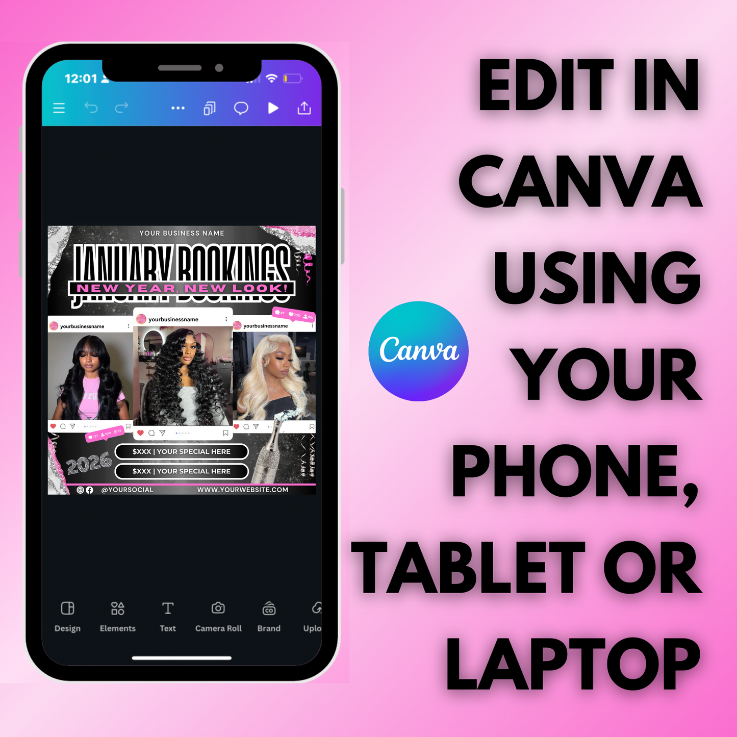 January Booking Flyer | New Year Booking Flyer for Hair, Lash, Nails | Canva Template