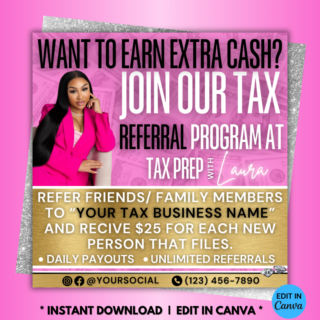 Tax Flyer, Tax Prep Referral Program Editable Template (Digital Download)
