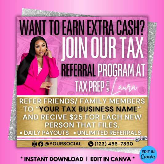 Tax Flyer, Tax Prep Referral Program Editable Template (Digital Download)