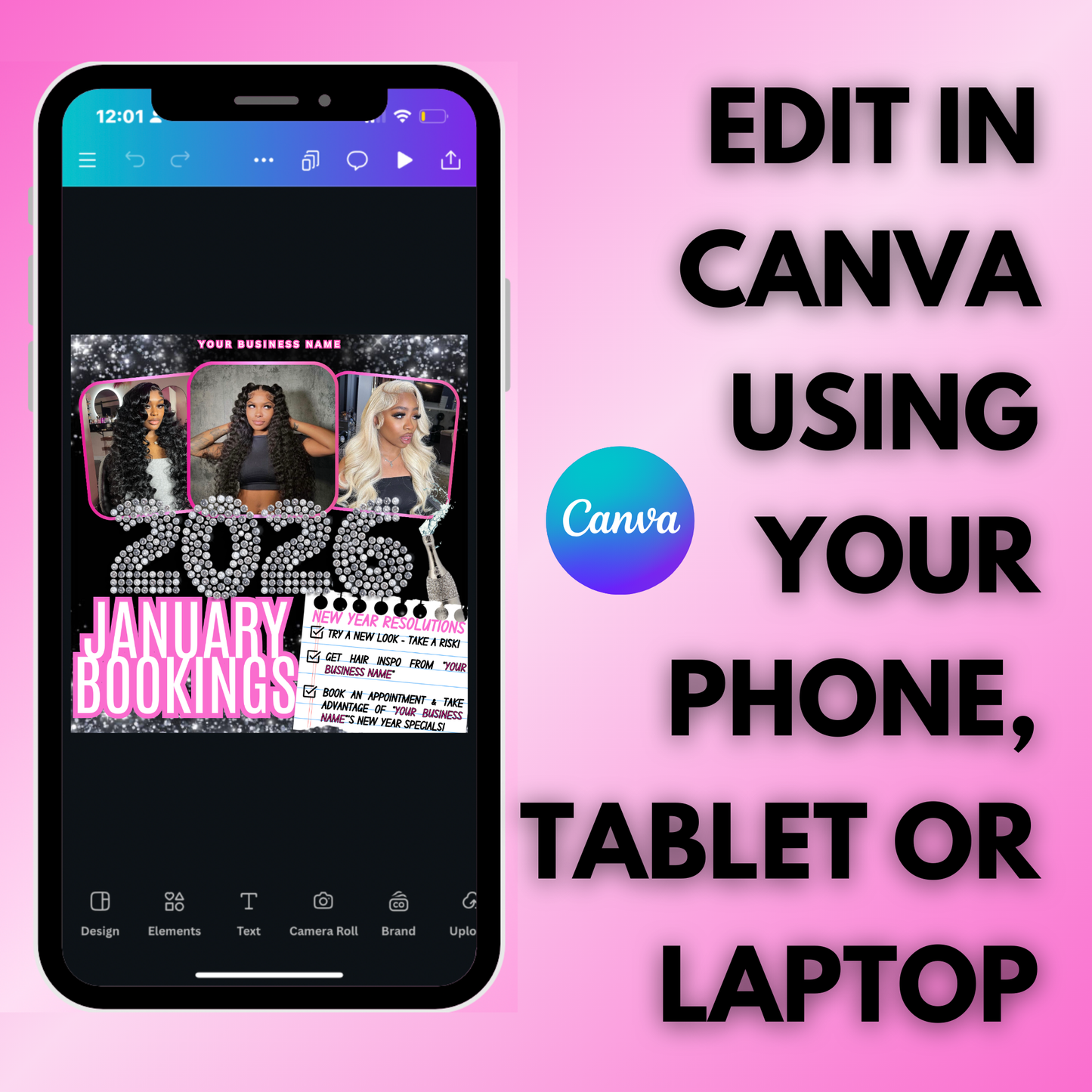 New Year Booking Flyer for Hair, Lash, Nails | January Booking Flyer | Canva Template