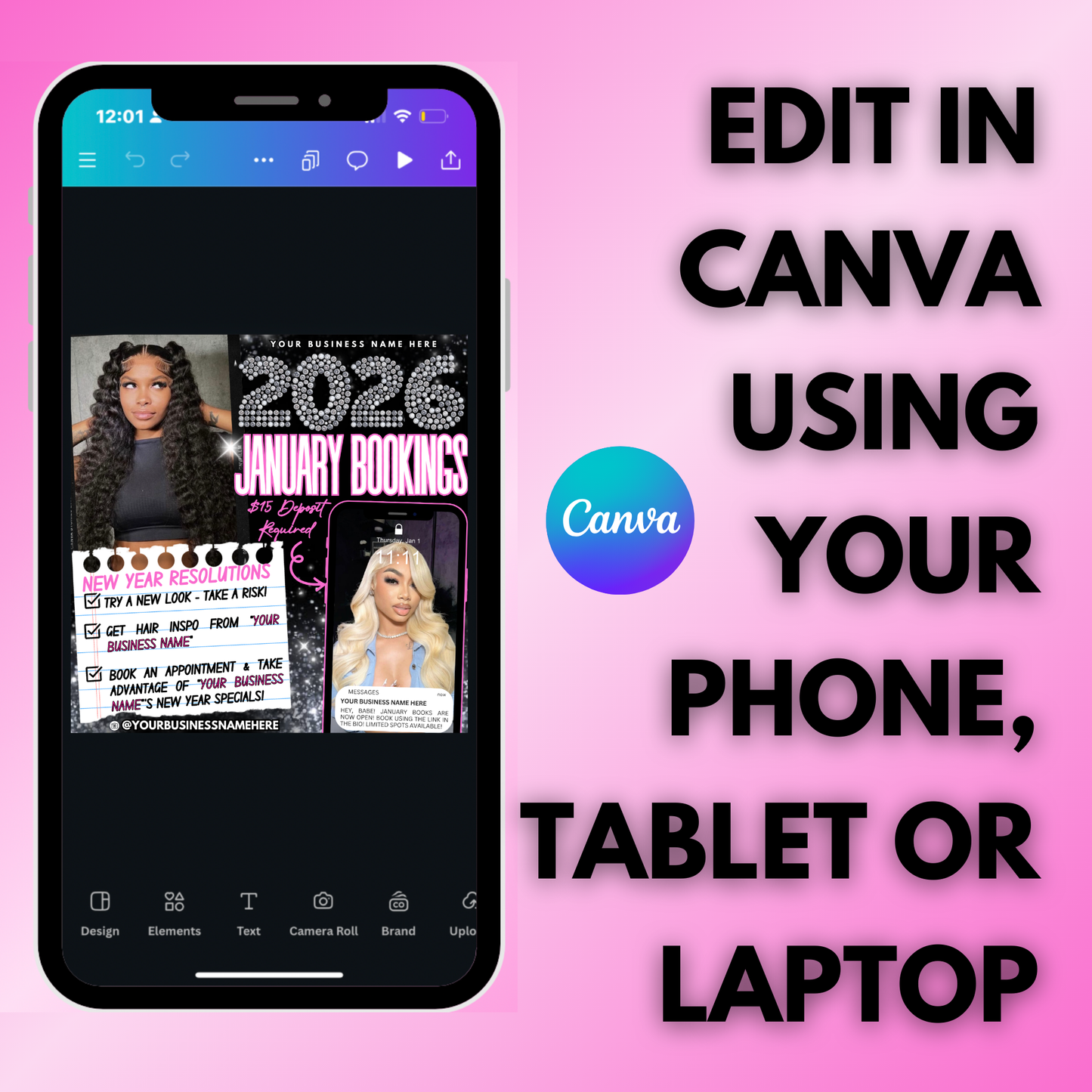 New Year Booking Flyer for Hair, Lash, Nails | January Booking Flyer | Canva Template