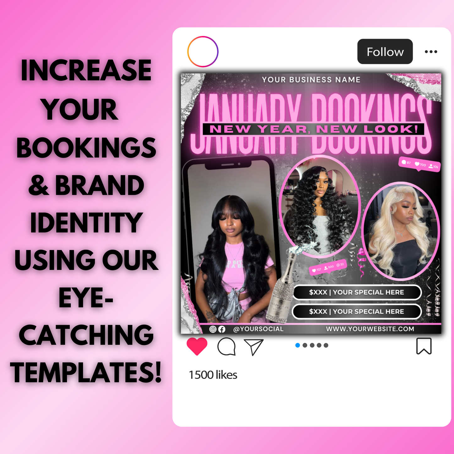 January Booking Flyer | New Year Booking Flyer for Hair, Lash, Nails | Canva Template