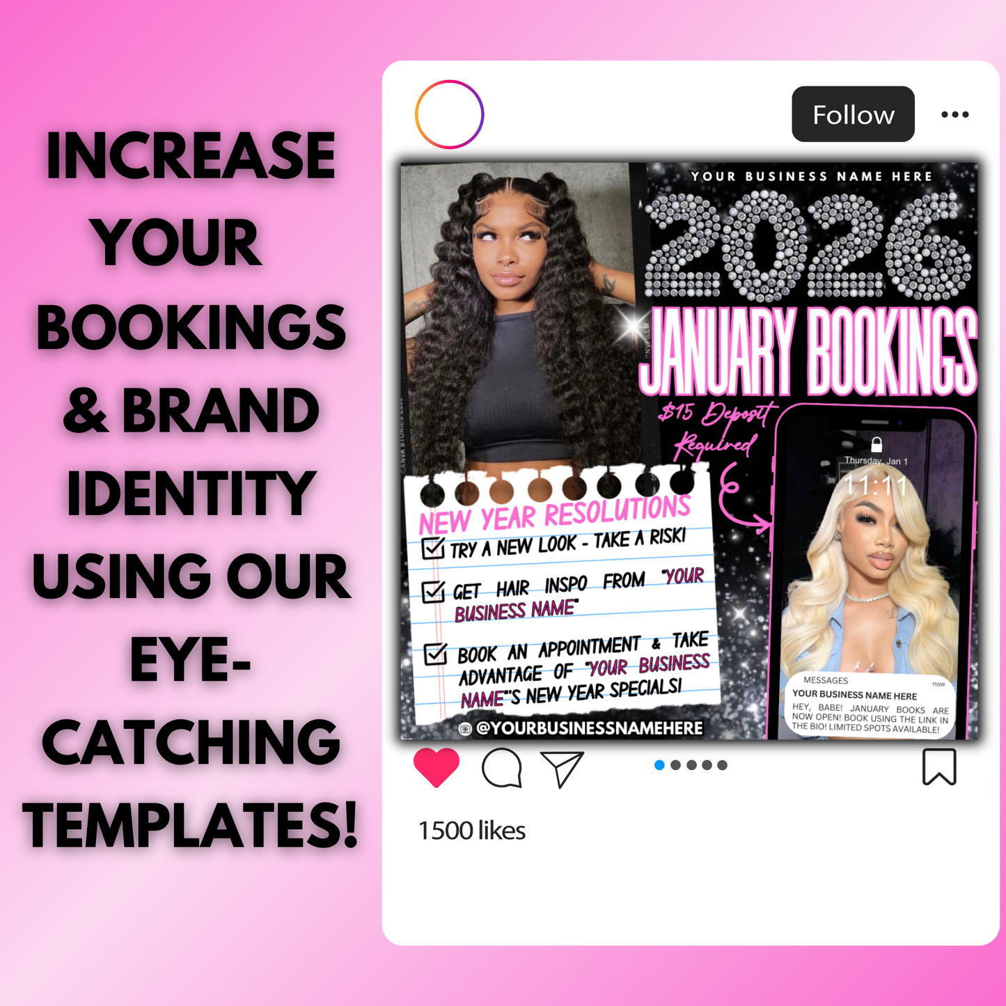 New Year Booking Flyer for Hair, Lash, Nails | January Booking Flyer | Canva Template