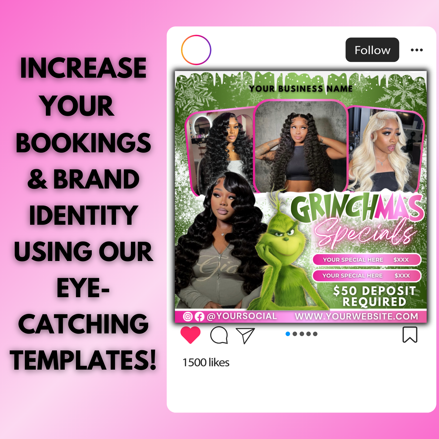 Christmas Booking Flyer for Hairs, Lash, Nail | December Booking Flyer | Canva Template