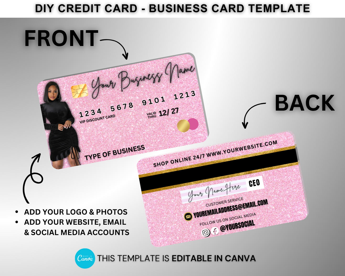 Credit Card Business Card Template | PVC Card | Edit in Canva