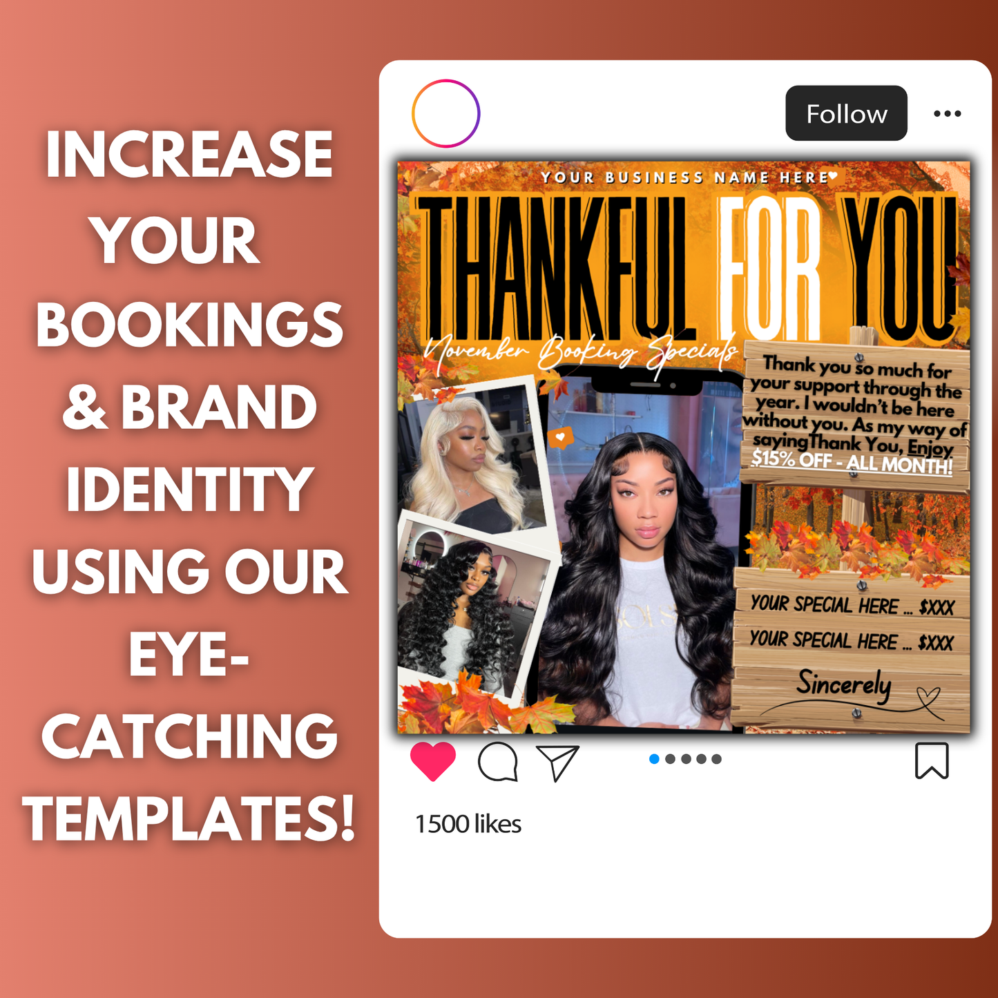 November Booking Flyer for Hairstylists, Lash Techs, Nail Techs + More | Canva Template