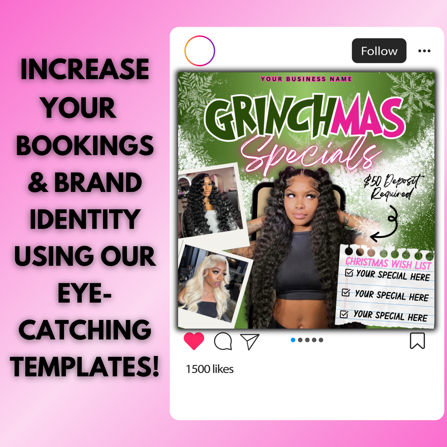 Christmas Booking Flyer for Hairstylists, Lash Techs, Nail Tech | December Booking Flyer | Canva Template