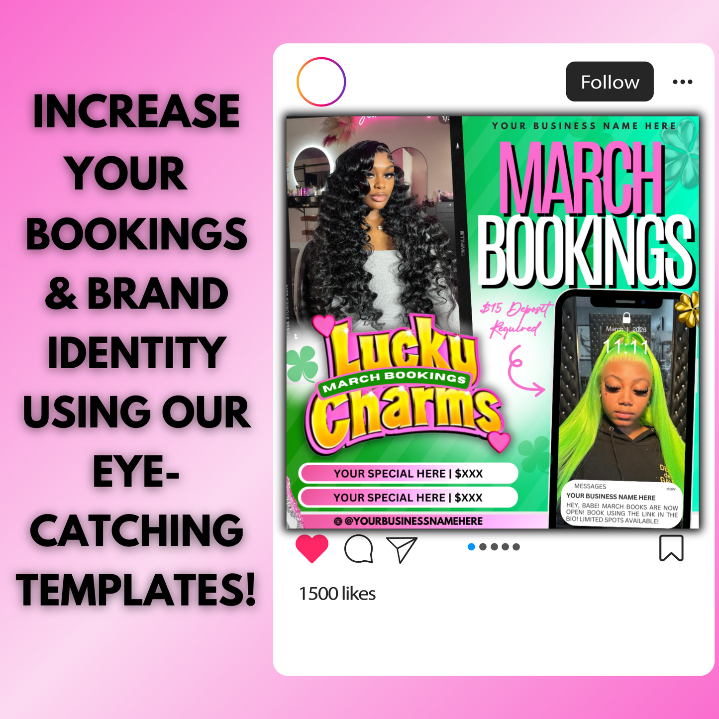 March Booking Flyer | Lash, Hair, Nails, Braids, Makeup | Edit in Canva