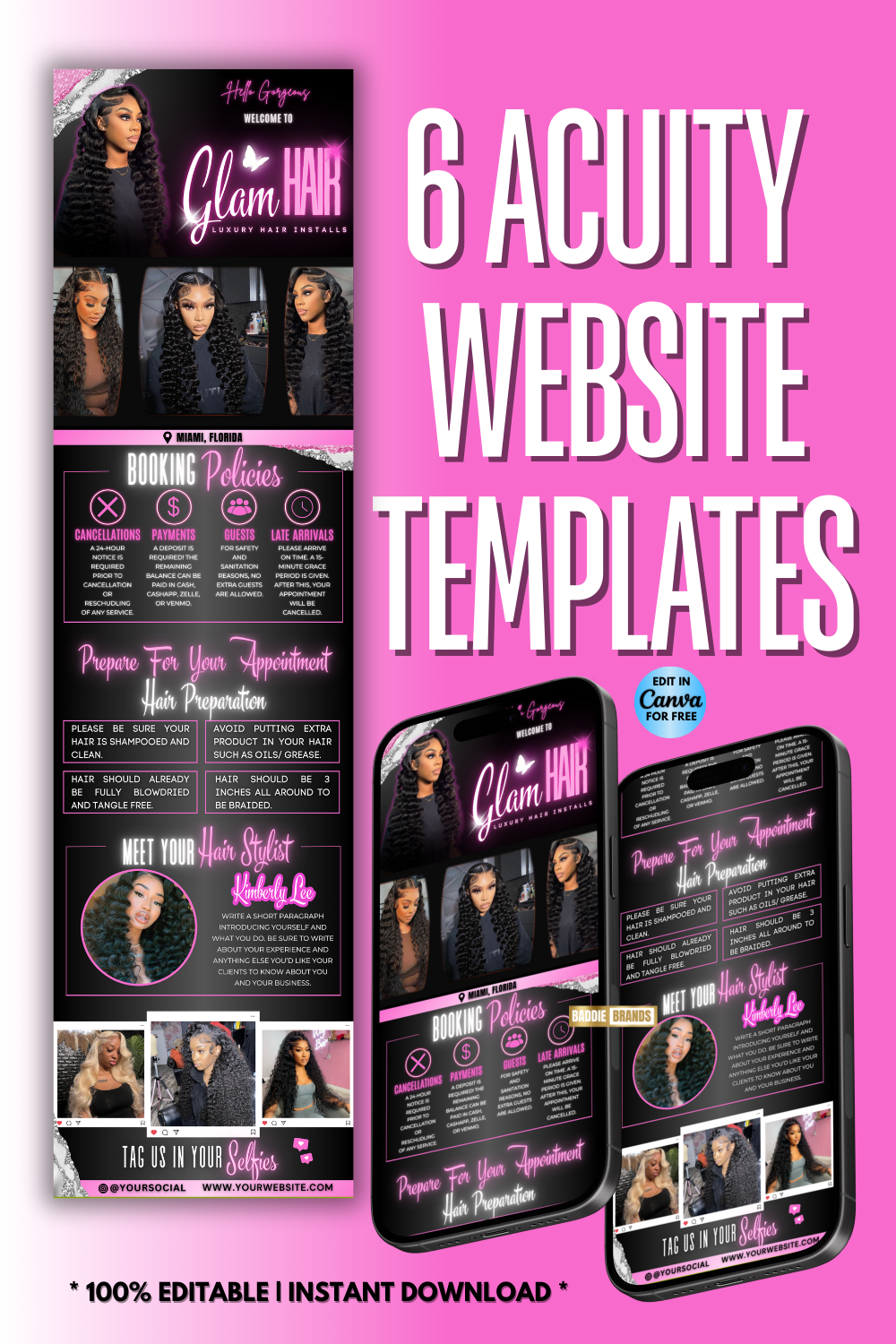 Acuity Scheduling Website Template | Hair Booking Website | Lash, Nail, MUA