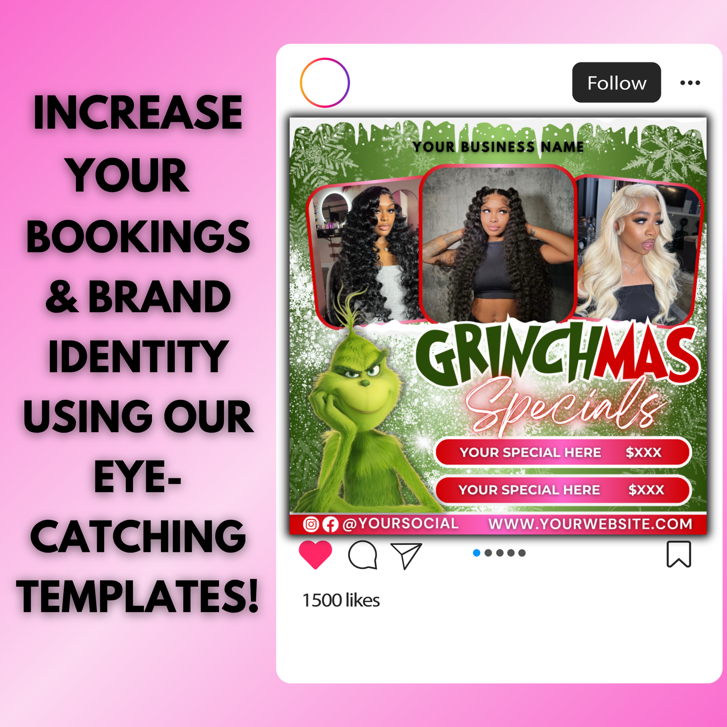 Christmas Booking Flyer for Hairs, Lash, Nail | December Booking Flyer | Canva Template