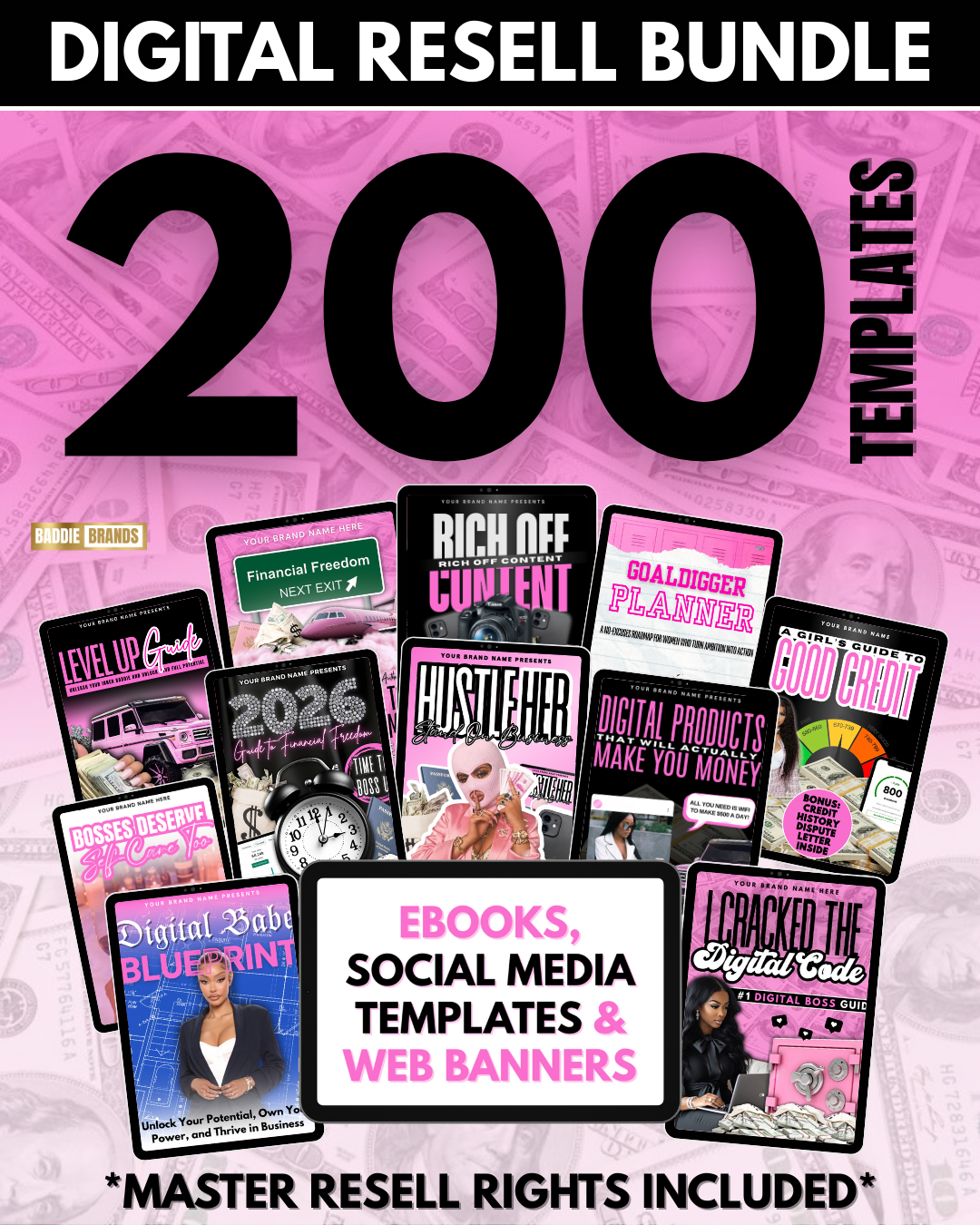 200+ Digital Products with Resell Rights | Canva Templates Bundle | Passive Income Digital Downloads