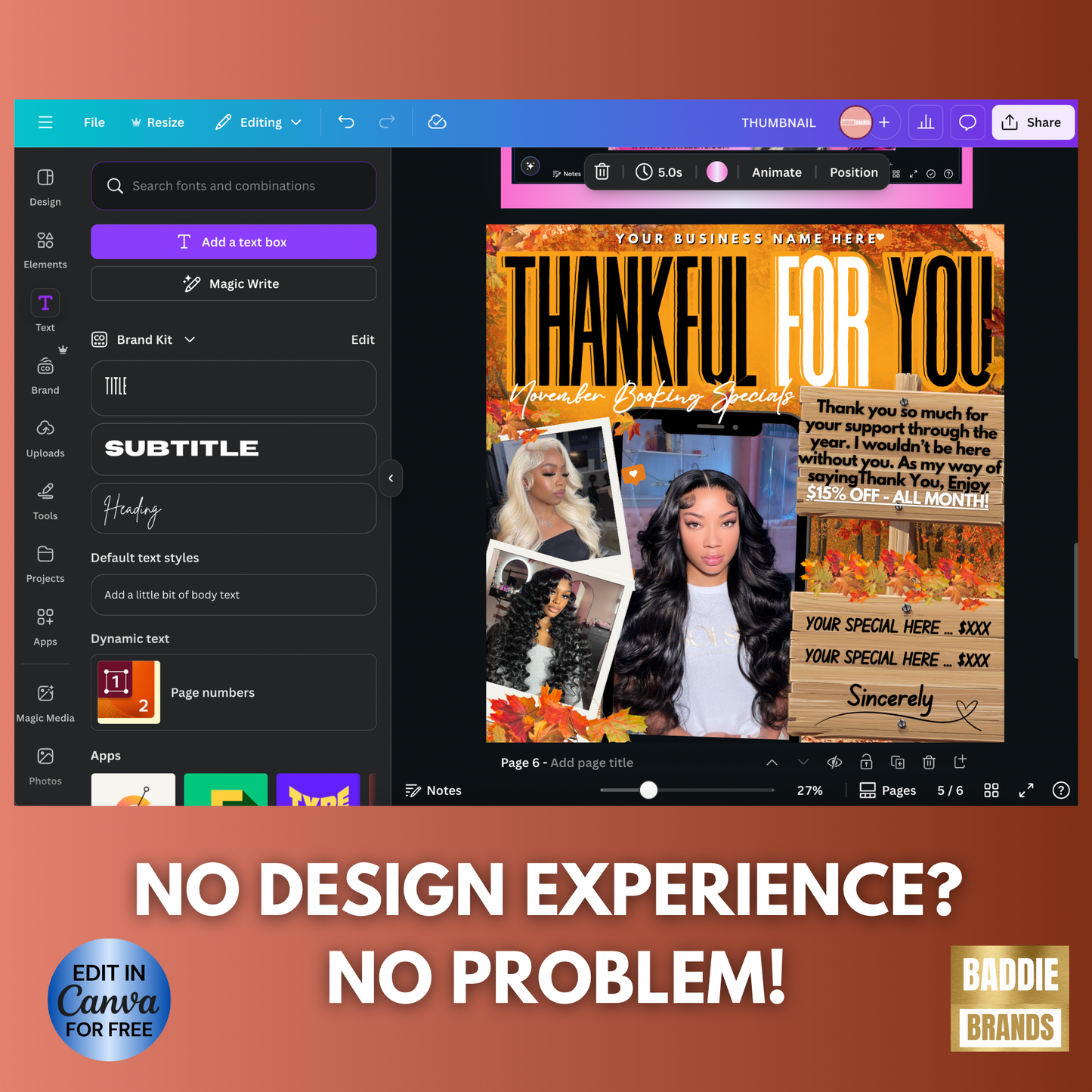November Booking Flyer for Hairstylists, Lash Techs, Nail Techs + More | Canva Template