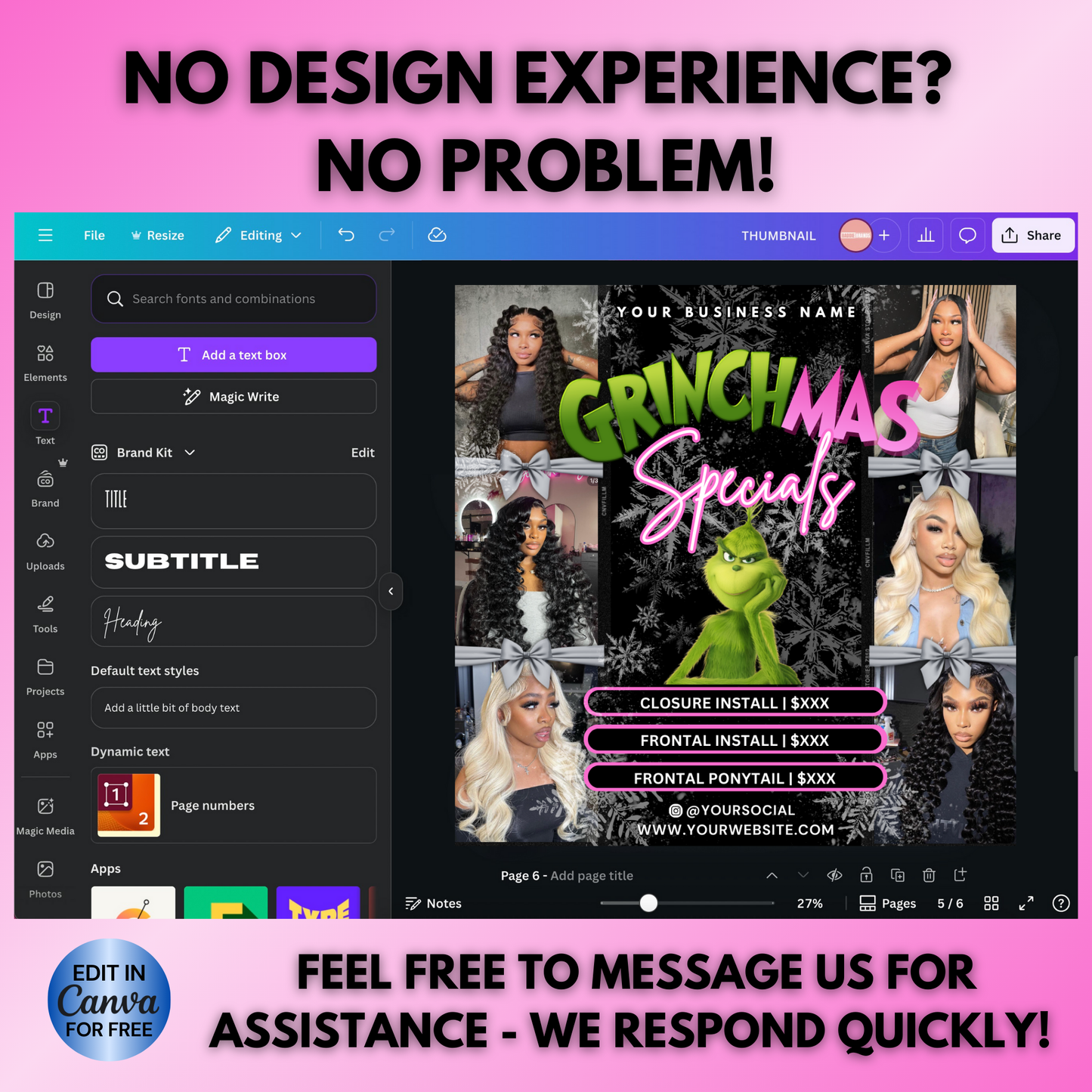 Christmas Booking Flyer for Hairstylists, Lash Techs, Nail Tech | December Booking Flyer | Canva Template