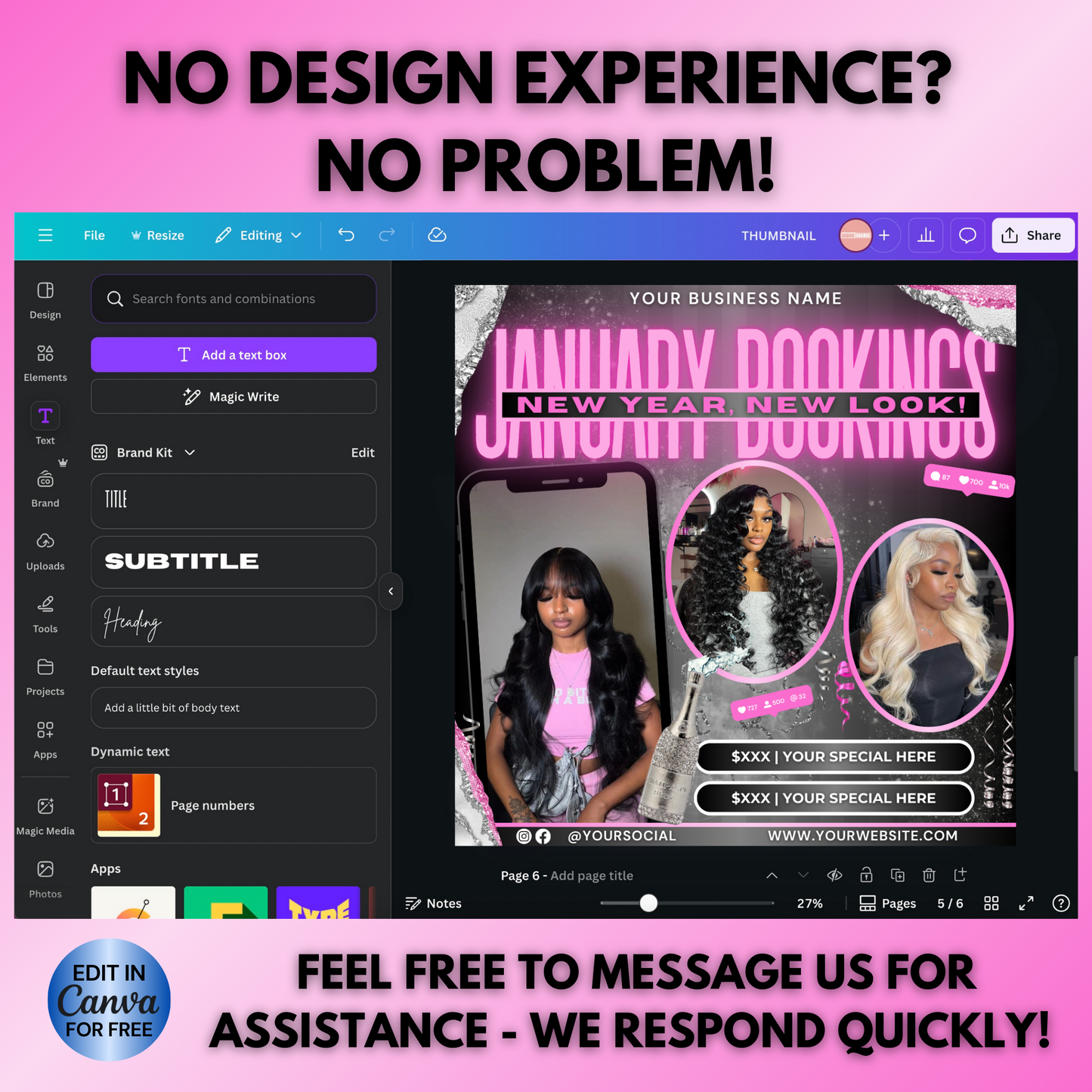 January Booking Flyer | New Year Booking Flyer for Hair, Lash, Nails | Canva Template