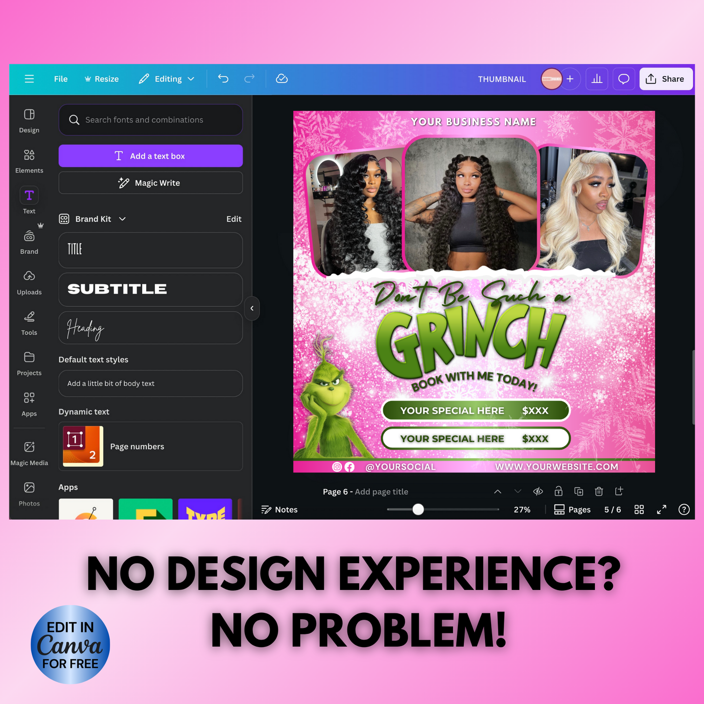 Christmas Booking Flyer for Hairstylists, Lash Techs, Nail Techs | December Booking Flyer | Canva Template