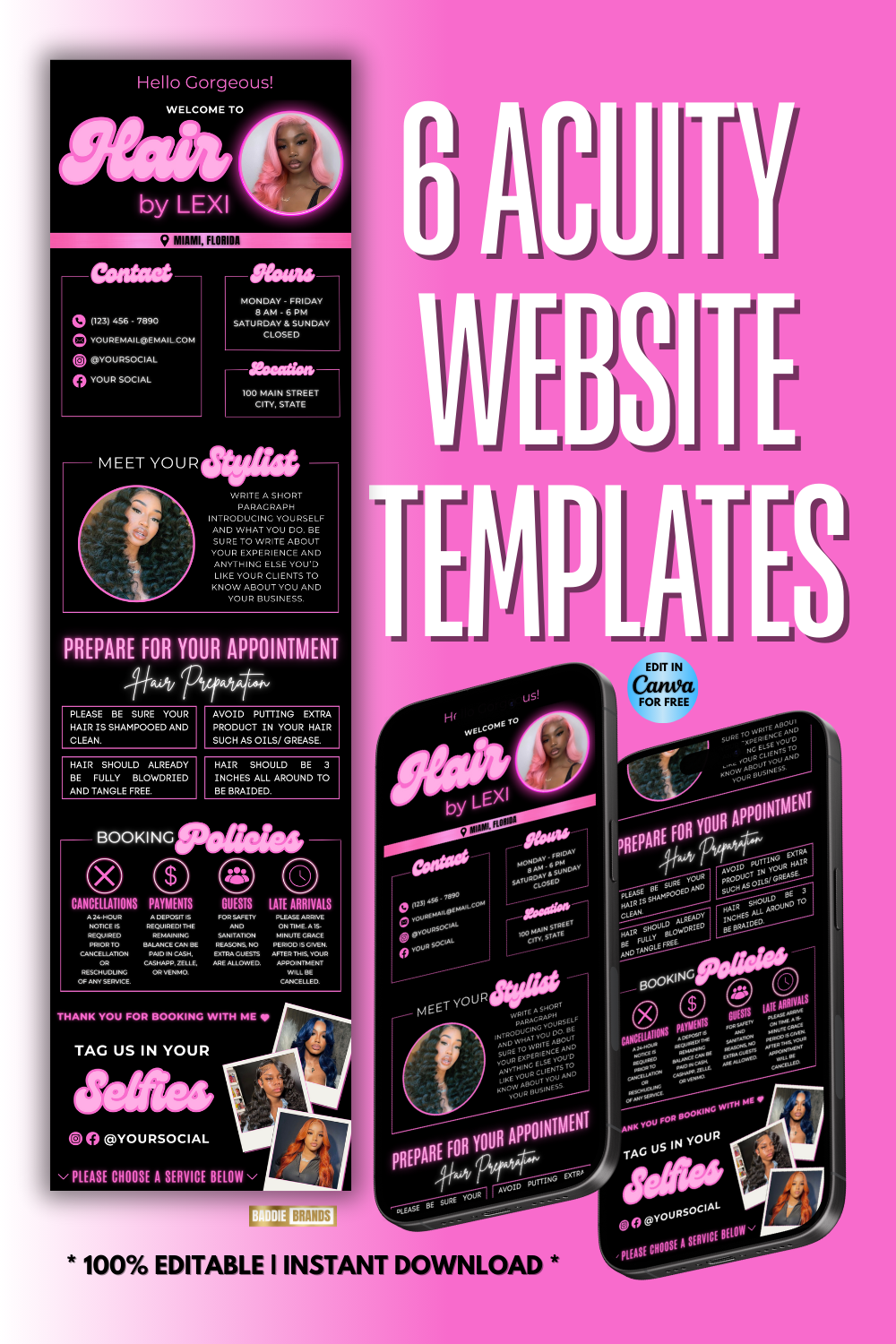 Acuity Scheduling Website Template | Hair Booking Website | Lash, Nails, Wig