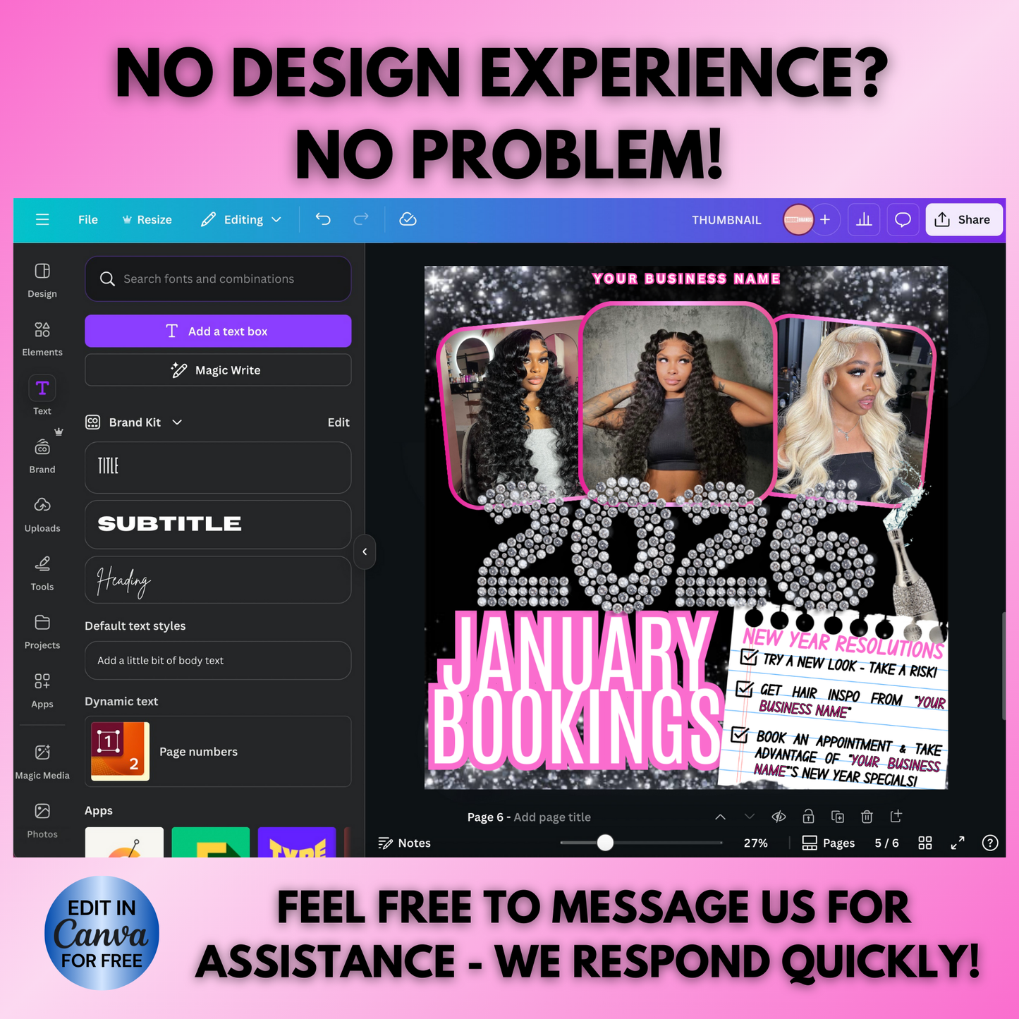 New Year Booking Flyer for Hair, Lash, Nails | January Booking Flyer | Canva Template